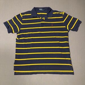 Vintage Polo Ralph Lauren Size XL Blue Stripe Yellow Polo Short Sleeve